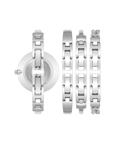 Anne Klein Women's Bangle Watch and Bracelet Set, Silver
