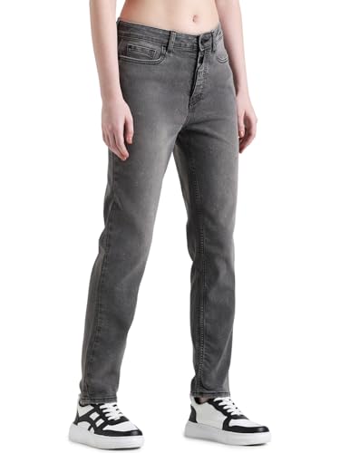 ONLY Women Solid Cotton Straight Fit Mid Rise Black Jeans