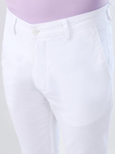 Park Avenue Men Slim Fit Structure Pattern Pure Cotton Flat Front Casual Trouser White
