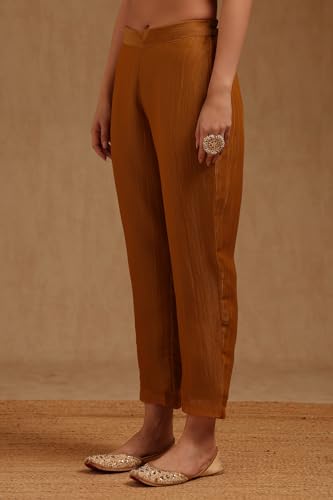 Soch Womens Mustard Tissue Embroidered Suit Set With Stone Work