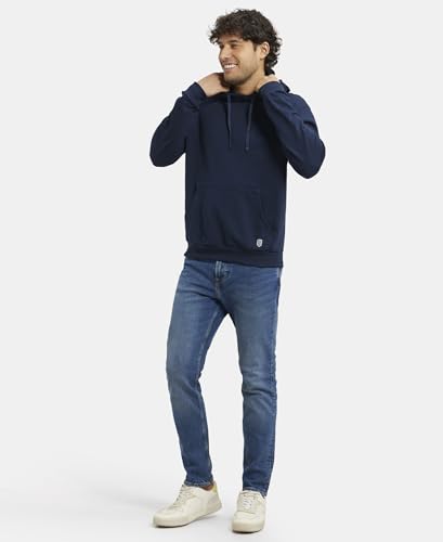 Jockey UM54 Men's Super Combed Cotton Rich French Terry Hoodie Sweatshirt with Ribbed Cuffs_Navy_L