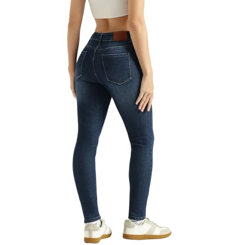 United Colors of Benetton Solid Skinny Fit High Waist Dark Wash Jeans (Size: 28) - 26P4DENIM161I901 Blue