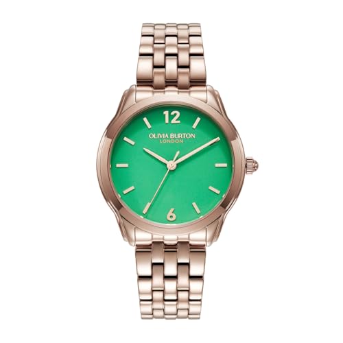 Olivia Burton Starlight Colour Qtz Basic Green Round Dial Women's Watch|Ionic Plated Rose Gold Steel Material|Rose Gold Color Band - 24000159