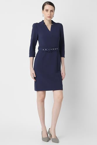 Van Heusen Women's Polyester Blend Modern Mid-Thigh Length Dress (VWDRCRGPQ14305_Navy