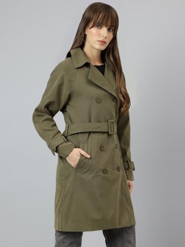Latin Quarters Women Khaki Full Sleeve Casual Solid Coat_XL