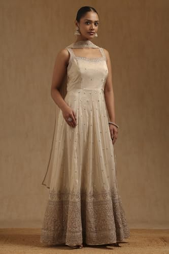 Soch Womens Cream Tissue Embroidered Suit Set With Sequins