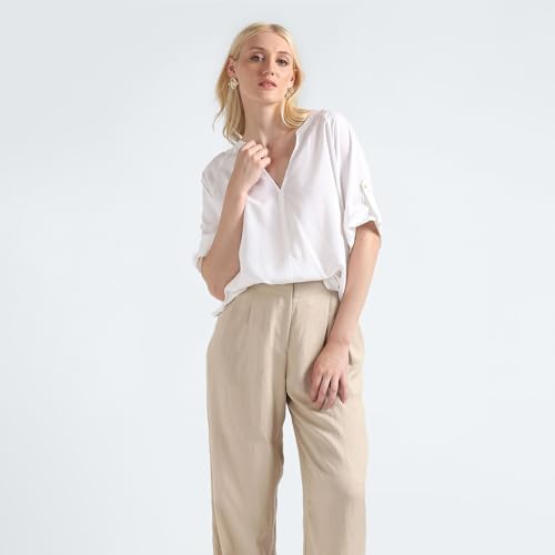 Tommy Hilfiger White Solid V Neck Short Sleeves Women Top (XL)