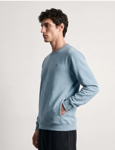 DAMENSCH Heat-Code Comfort Fit Sweatshirt for Men with Pockets | Double-Brushed Microfiber Fleece | Warm Winter Pullover (5-15°C) | Anti-Pilling, Glacier Blue, XL