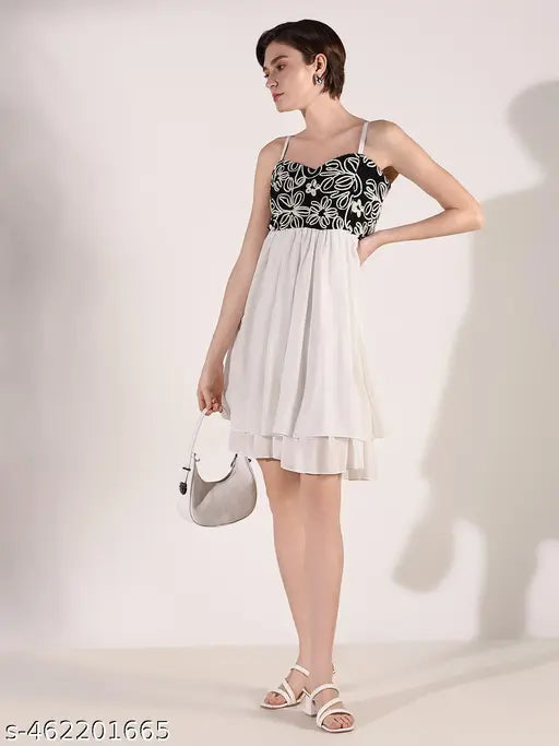 Women's White Solid Fit and Flare Dress