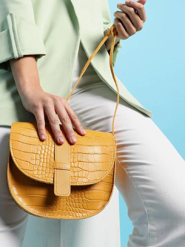 Croco Yellow Cross Body Bag - SaumyasStore