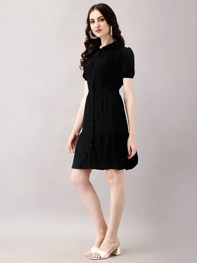 Stylish Black Crepe Solid Dress For Women
