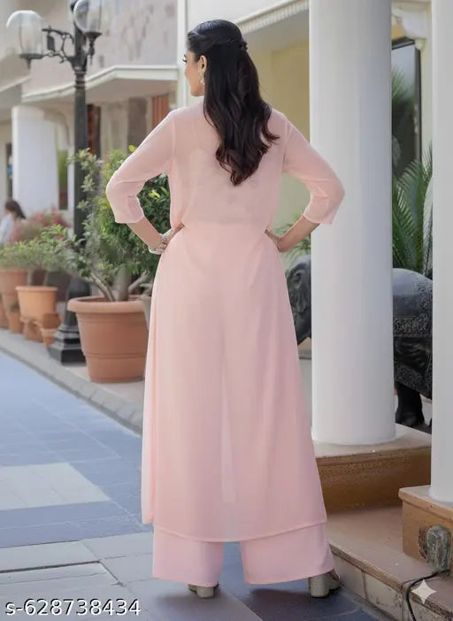 Embroidered Crop Top with Palazzos & Shrug