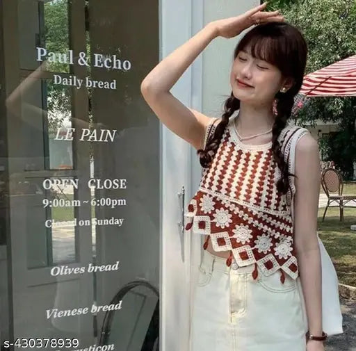 New Fashion Knitted Crop Top for Women Sleeveless Vest Irregular Crochet Tanks Top