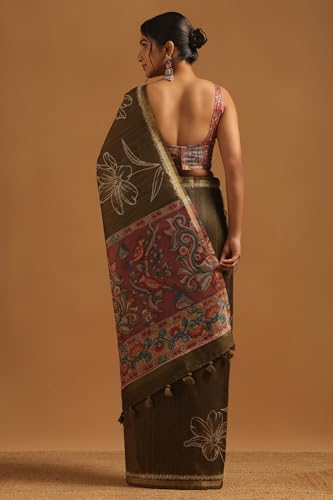 Soch Womens Olive Tussar Floral Saree