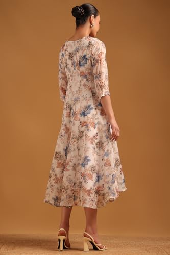 Soch Womens Off White Organza Botanical Dress with Beaded