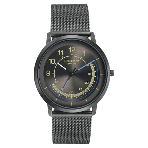 Sonata Poze Quartz Analog Grey dial Metal Strap Watch for Men-SP70006QM03