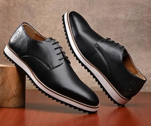 LOUIS STITCH Jet Black Casual Shoes for Men | Ultra Lightweight and Comfortable | Cushioned Footbed Men’s Derbys | LSMX-PL | UK-11