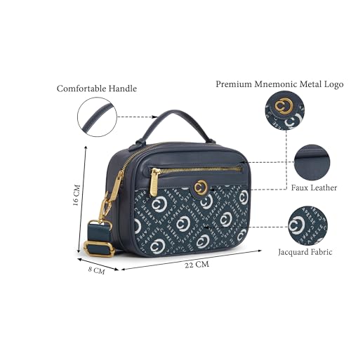 Caprese Florida Small Sling Bag for Women with Adjustable & Detachable Strap for Comfortable Wear | Zipper Closure | Versatile Handbag for Everyday Use, Travel, and Special Occasions (Navy)