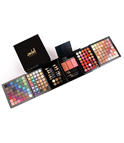 Sedell Professional 177 Colors Eyeshadow Palette Matte Shimmer Eyeshadow Blush Lip Color Bow Shader Brushes Concealer Kit, Multicolor, 80 g