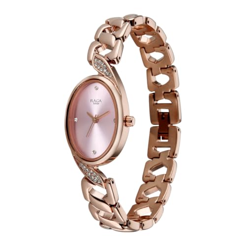 Titan Raga Showstopper 5.0 Quartz 3 Hands Shaped Rose Gold Dial, Rose Gold Strap Watch for Women - 95480WM01