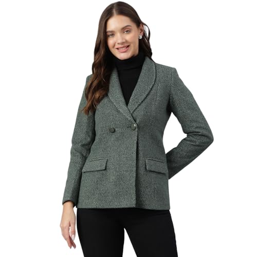 Latin Quarters Women Green Full Sleeve Solid Casual Coat_XL