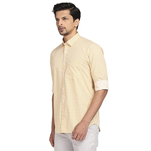 Color Plus Men's Full Sleeve Tailored Fit Medium Orange Casual Shirt