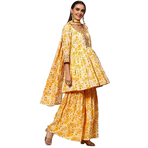 BIBA WOMEN PRINTED RELAXED SALWAR KURTA DUPATTA(SKD7818_YELLOW_40)