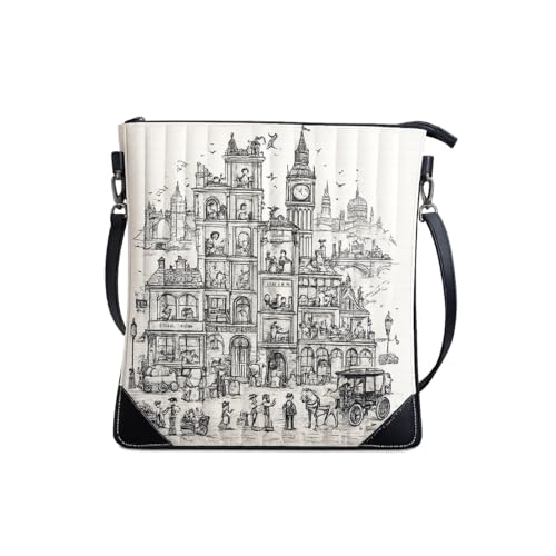 Strutt Sketchscape Sling Bag for Women | Artistic Canvas & Rexine Crossbody Bag | Adjustable Shoulder Strap | Zipper Closure with Back Slip Pocket | Casual Travel Office Everyday Messenger Bag