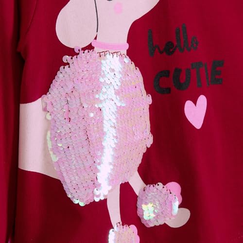Hopscotch Girls Sequined Puppy Cotton T-Shirt in Red Color for Age (4-5 Years)