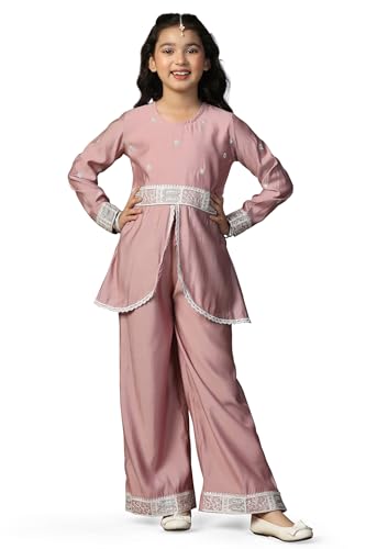 Jwalin Girl's Silk Blend Embroidered Salwar Suit Set|Kids Salwar Suit Set|Kids Ethnic Wear|Salwar Suit for Girls (JWGSET00352-MUV-36_Mauve_11-12 Years)