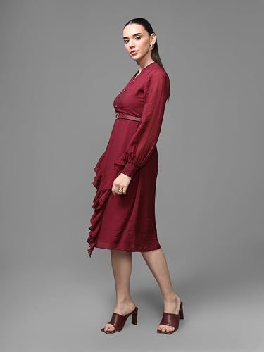 Kazo Athena Midi Dress with Belt (Wine_XS)