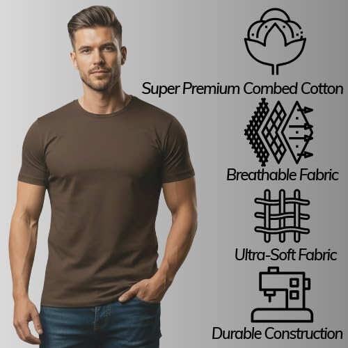 Khakey Men's Round Neck Half Sleeve 100% Cotton Tshirt|Men Solid T-Shirt Combo|Pack of 3