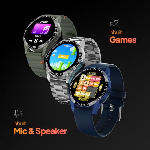 Fire-Boltt Talk Round Smart Watch 1.39″ TFT Display with Bluetooth Calling, Dual Button, Voice Assistance, SPO₂ & Heart Rate Monitor, 120+ Sports Modes, Smartwatch for Men & Women - Blue