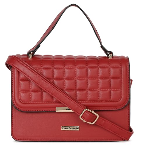 Fastrack Quilted Structured Satchel for Women, Girls and Ladies | with Detachable Sling Strap & Flap Button Closure