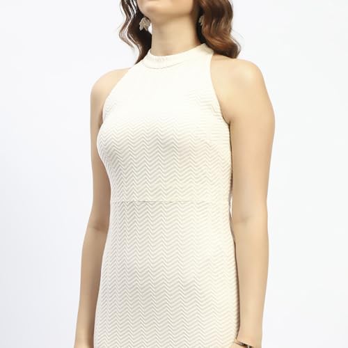 Madame White Mock Neck Sleeveless Bodycon Dress