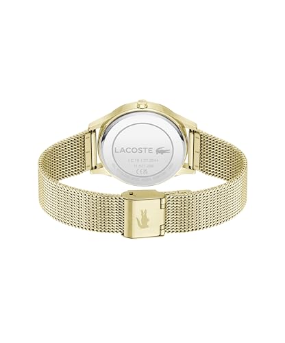 Lacoste Crocodelle Women's 3H Quartz Watch, Stainless Steel Mesh Bracelet - Modern, Classic Timepiece - Gift for Her, 36mm, Gold Plated-Pink