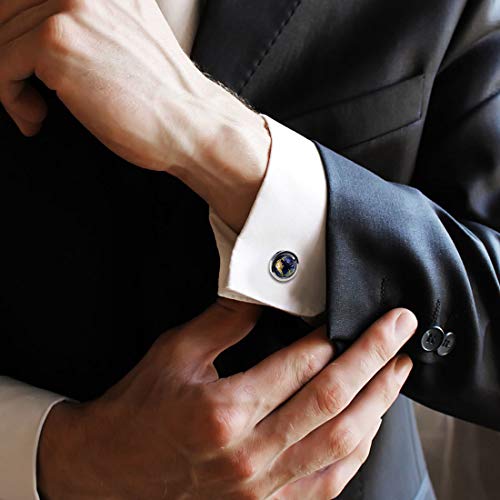 Peora Spinning Globe Earth Blue Formal Cufflinks Set Gift for Men
