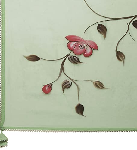 Limedivaa Light Green Hand Painted Floral Anarkali Kurta Pant Set with Dupatta (Medium, Green)