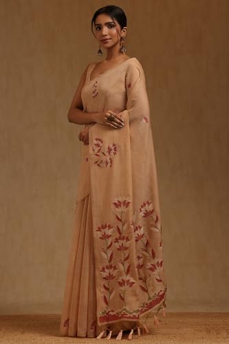 Soch Womens Peach Chanderi Woven Design Saree