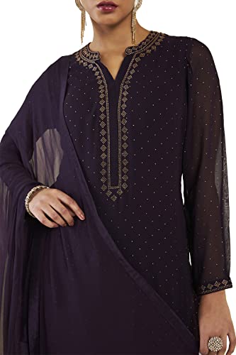 Soch Women Purple Georgette Embellished Suit Set(8907175347645_Purple_S)