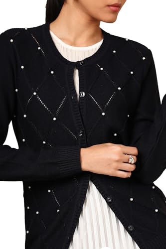 Soch Women's Acrylic Round Neck Cardigan (WW-CWA4OW72015_Navy Blue