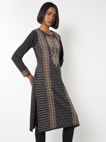 Max Women Knit Straight Winter Kurta (Grey_XL)