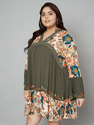 veldress21 Women Multicolor Short Mini Beachwear Flare Dress Summer Stylish Green Embroidered Plus Size (in, Alpha, 7XL, Plus, Green)