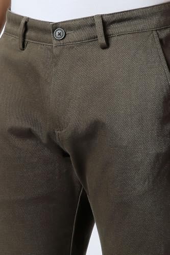 Men Brown Textured Slim Fit Trousers