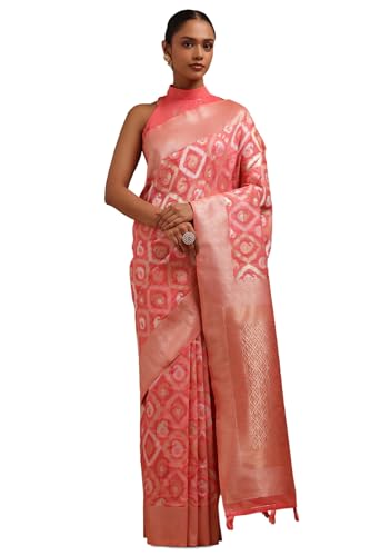 Soch Womens Pink Linen Zari Woven Saree With Zari Woven