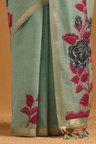 Soch Womens Powder Blue Chanderi Woven Design Saree