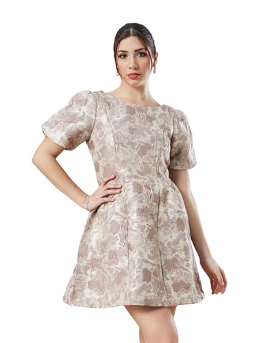 Latin Quarters Women's Beige Half Sleeves Round Neck Evening Dress_M
