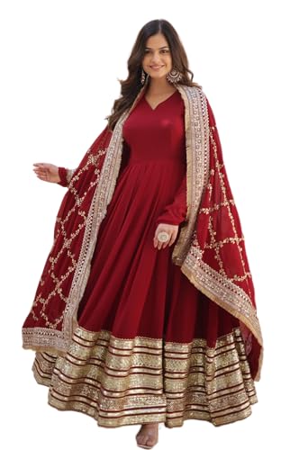 Fashion Basket Georgette Solid Anarkali Dress for Women Maroon