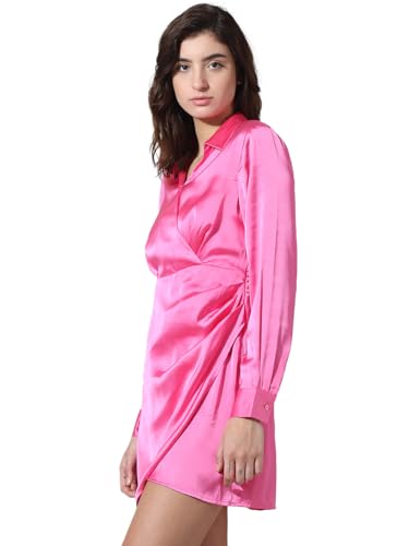 ONLY Women's Polyester Wrap Above The Knee Dress (15337311-Pink Frosting_Pink