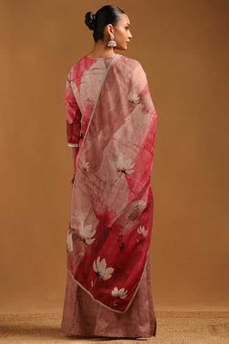 Soch Womens Pink Linen Floral Suit Set With Zari Embroidery and Gotta Patti Details